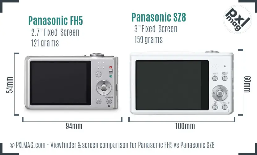 Panasonic FH5 vs Panasonic SZ8 Screen and Viewfinder comparison