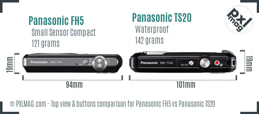 Panasonic FH5 vs Panasonic TS20 top view buttons comparison