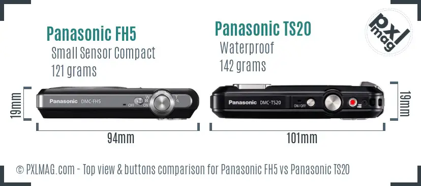 Panasonic FH5 vs Panasonic TS20 top view buttons comparison Panasonic FH5 vs Panasonic TS20 top view buttons comparison