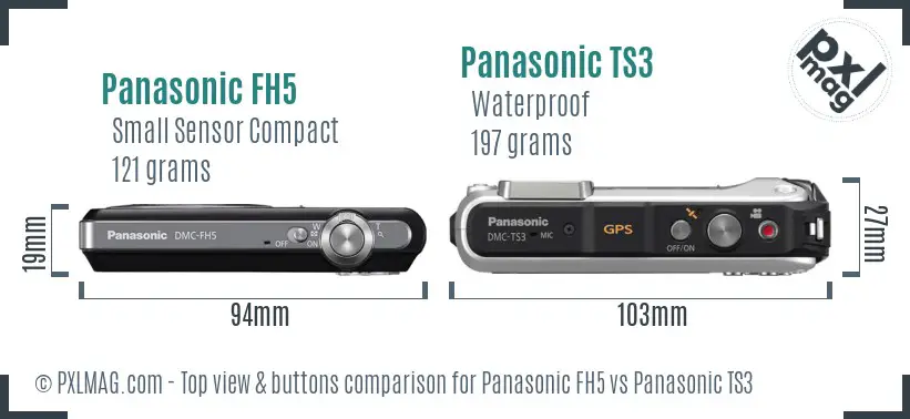 Panasonic FH5 vs Panasonic TS3 top view buttons comparison Panasonic FH5 vs Panasonic TS3 top view buttons comparison