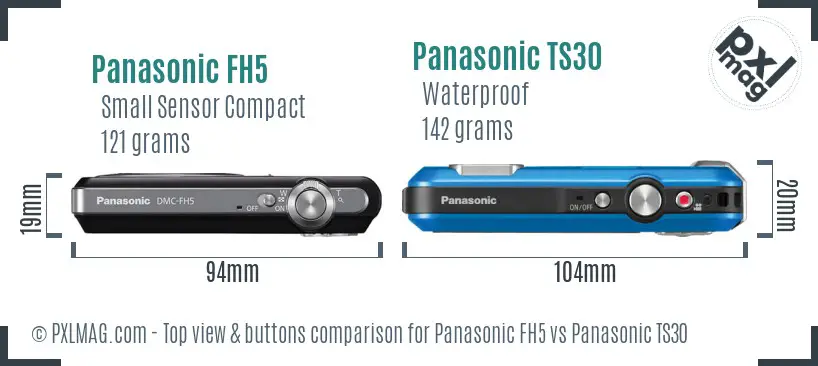 Panasonic FH5 vs Panasonic TS30 top view buttons comparison