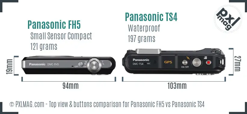 Panasonic FH5 vs Panasonic TS4 top view buttons comparison