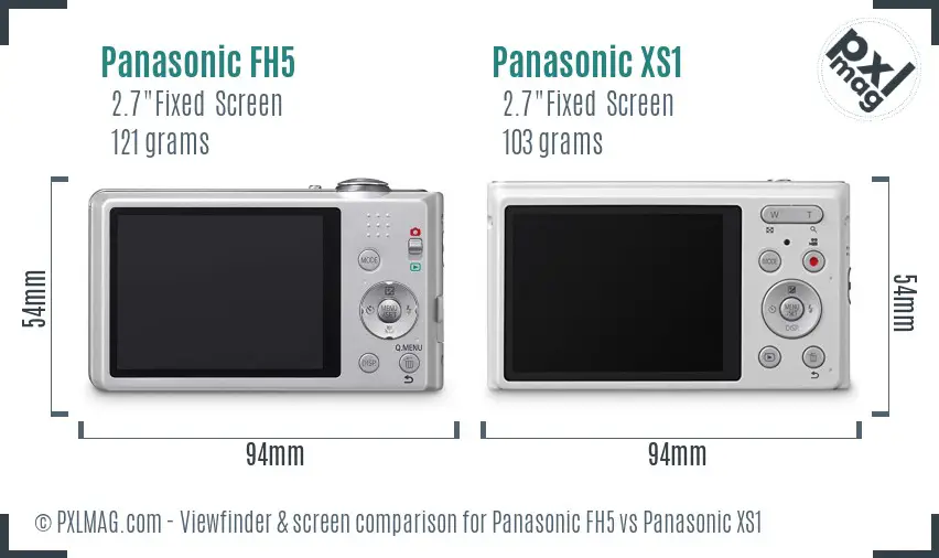 Panasonic FH5 vs Panasonic XS1 Screen and Viewfinder comparison