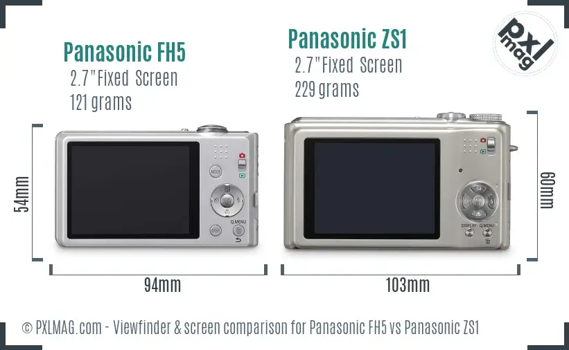 Panasonic FH5 vs Panasonic ZS1 Screen and Viewfinder comparison