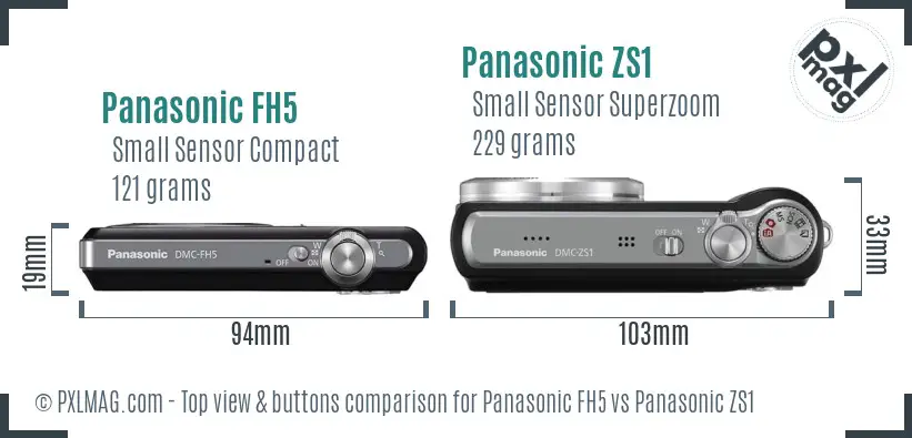 Panasonic FH5 vs Panasonic ZS1 top view buttons comparison