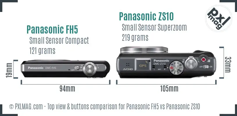 Panasonic FH5 vs Panasonic ZS10 top view buttons comparison