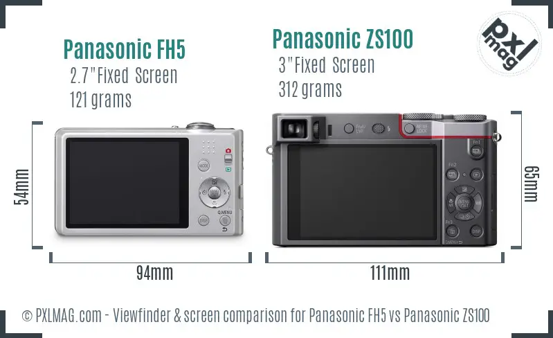 Panasonic FH5 vs Panasonic ZS100 Screen and Viewfinder comparison