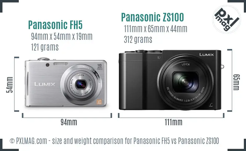 Panasonic FH5 vs Panasonic ZS100 size comparison