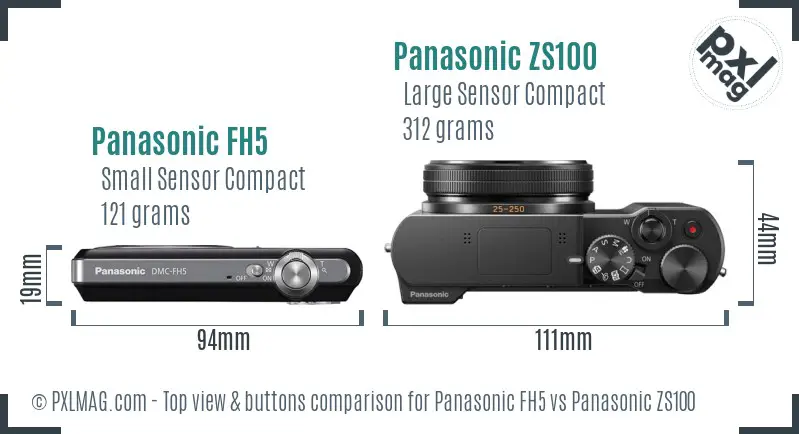 Panasonic FH5 vs Panasonic ZS100 top view buttons comparison
