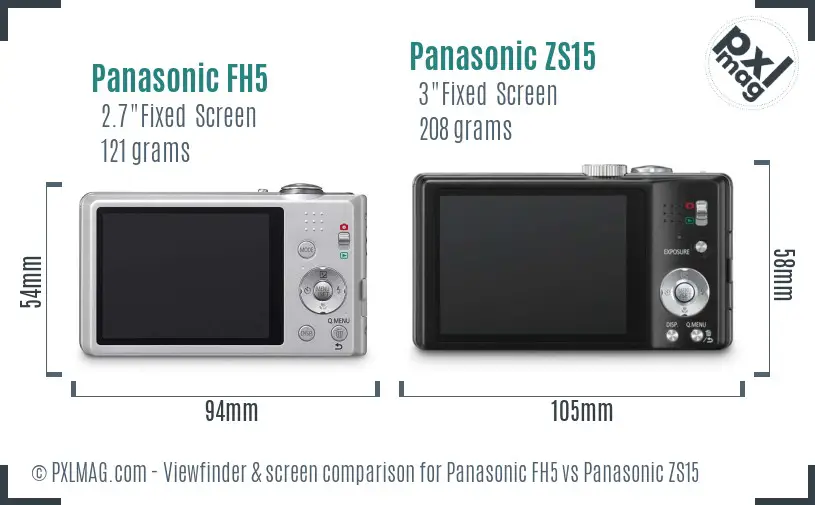 Panasonic FH5 vs Panasonic ZS15 Screen and Viewfinder comparison