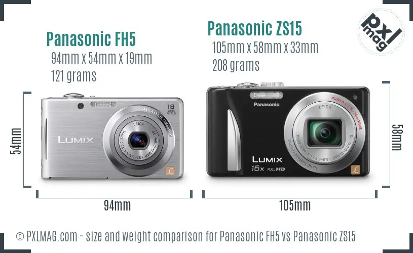 Panasonic FH5 vs Panasonic ZS15 size comparison