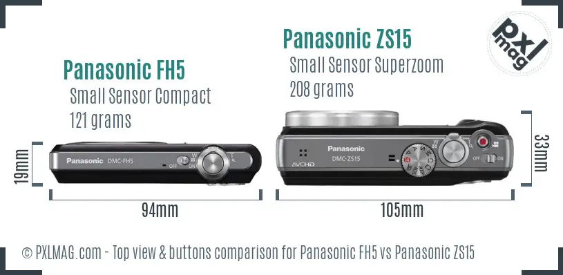 Panasonic FH5 vs Panasonic ZS15 top view buttons comparison
