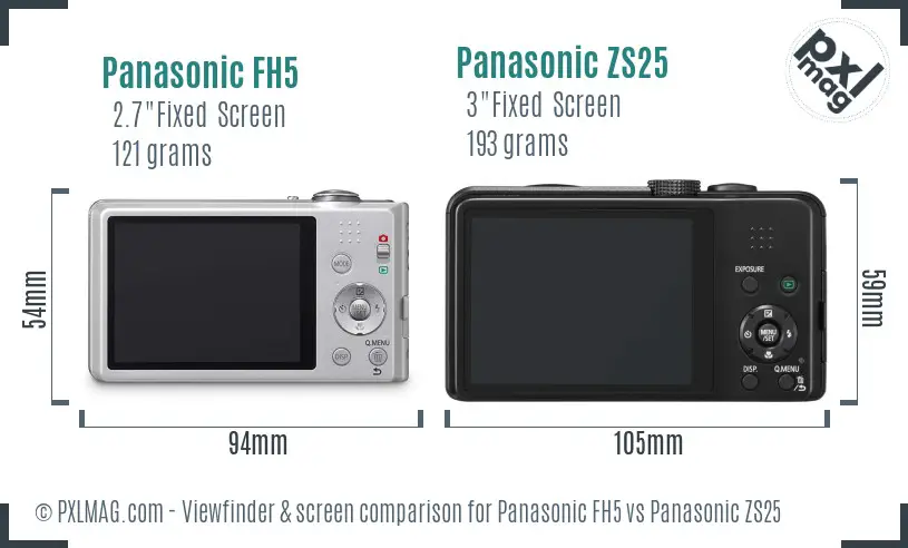 Panasonic FH5 vs Panasonic ZS25 Screen and Viewfinder comparison