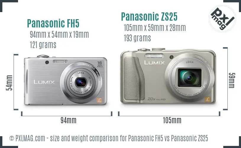 Panasonic FH5 vs Panasonic ZS25 size comparison