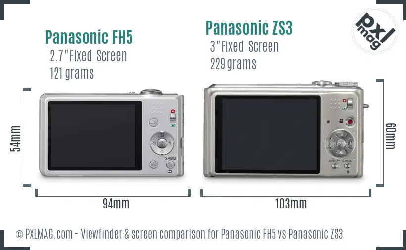 Panasonic FH5 vs Panasonic ZS3 Screen and Viewfinder comparison