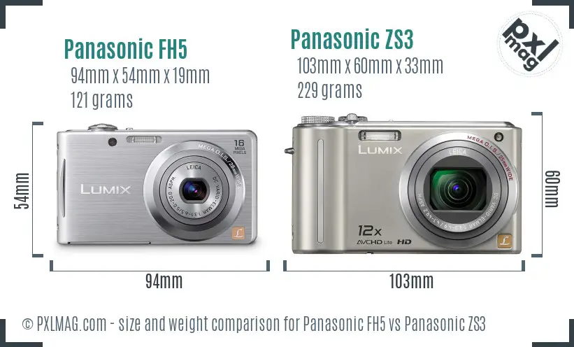 Panasonic FH5 vs Panasonic ZS3 size comparison