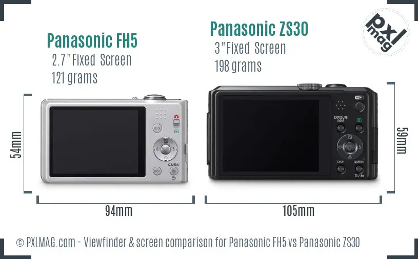 Panasonic FH5 vs Panasonic ZS30 Screen and Viewfinder comparison
