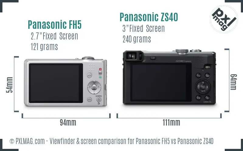Panasonic FH5 vs Panasonic ZS40 Screen and Viewfinder comparison