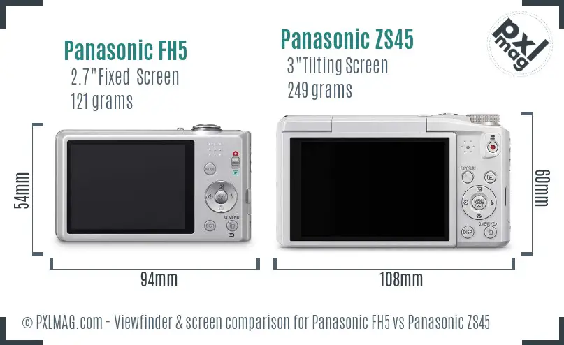 Panasonic FH5 vs Panasonic ZS45 Screen and Viewfinder comparison