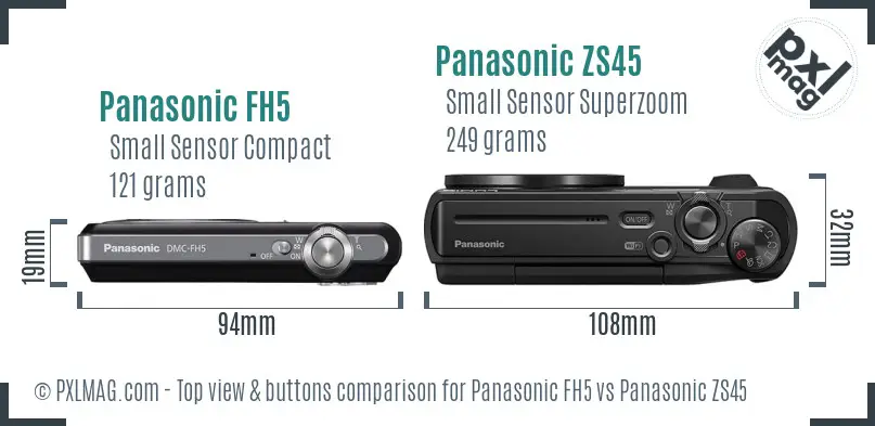 Panasonic FH5 vs Panasonic ZS45 top view buttons comparison