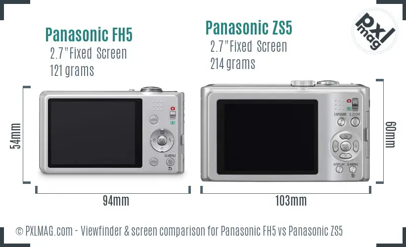Panasonic FH5 vs Panasonic ZS5 Screen and Viewfinder comparison