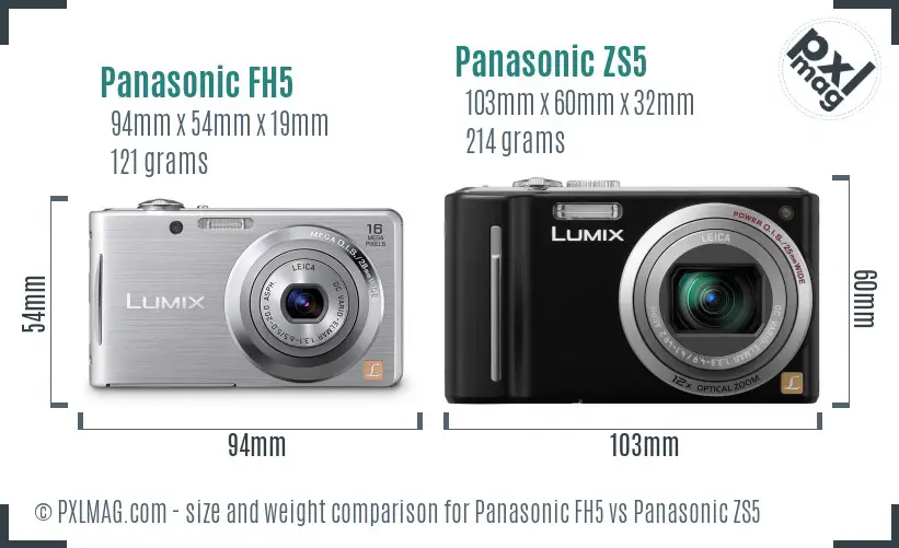 Panasonic FH5 vs Panasonic ZS5 size comparison