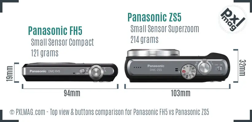 Panasonic FH5 vs Panasonic ZS5 top view buttons comparison