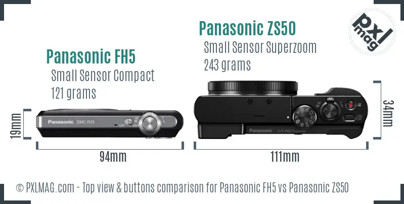 Panasonic FH5 vs Panasonic ZS50 top view buttons comparison
