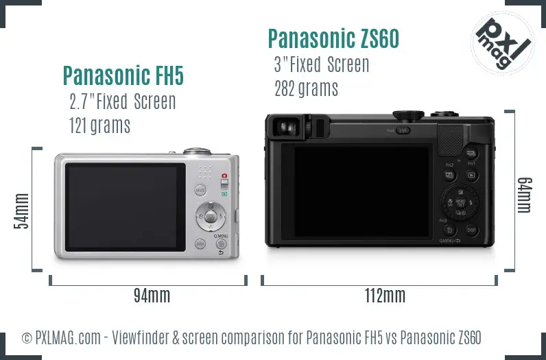 Panasonic FH5 vs Panasonic ZS60 Screen and Viewfinder comparison