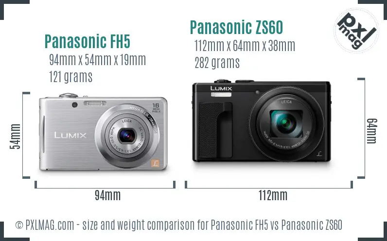 Panasonic FH5 vs Panasonic ZS60 size comparison