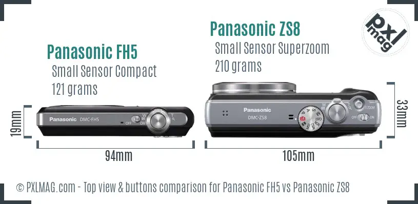 Panasonic FH5 vs Panasonic ZS8 top view buttons comparison