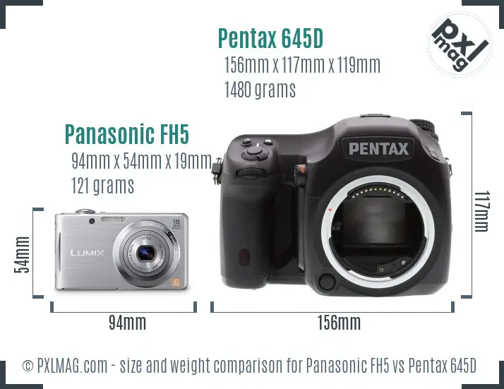 Panasonic FH5 vs Pentax 645D size comparison