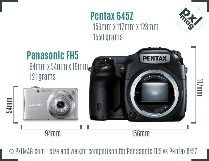 Panasonic FH5 vs Pentax 645Z size comparison