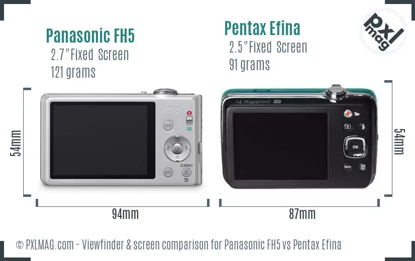 Panasonic FH5 vs Pentax Efina Screen and Viewfinder comparison