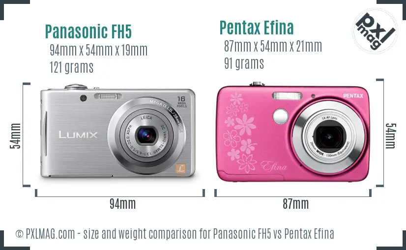 Panasonic FH5 vs Pentax Efina size comparison