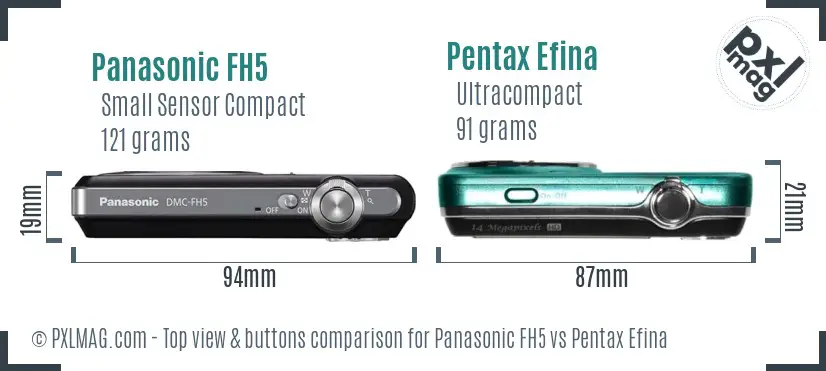 Panasonic FH5 vs Pentax Efina top view buttons comparison