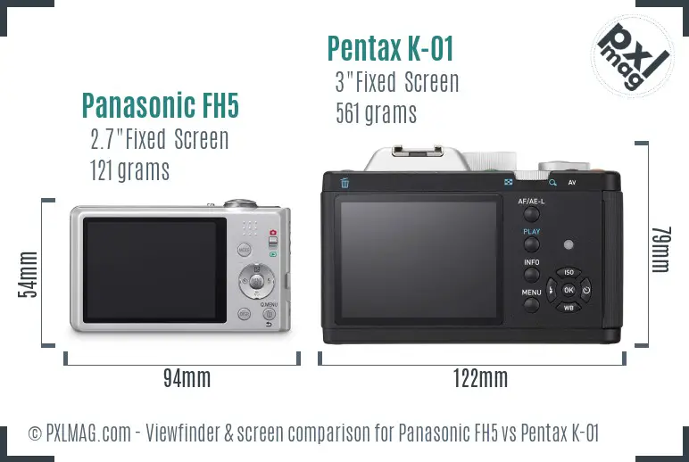 Panasonic FH5 vs Pentax K-01 Screen and Viewfinder comparison