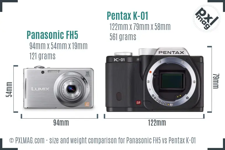 Panasonic FH5 vs Pentax K-01 size comparison
