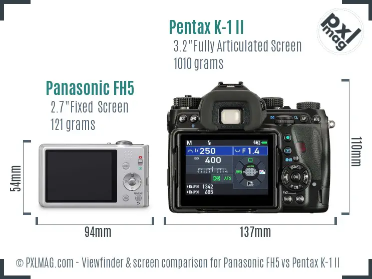 Panasonic FH5 vs Pentax K-1 II Screen and Viewfinder comparison