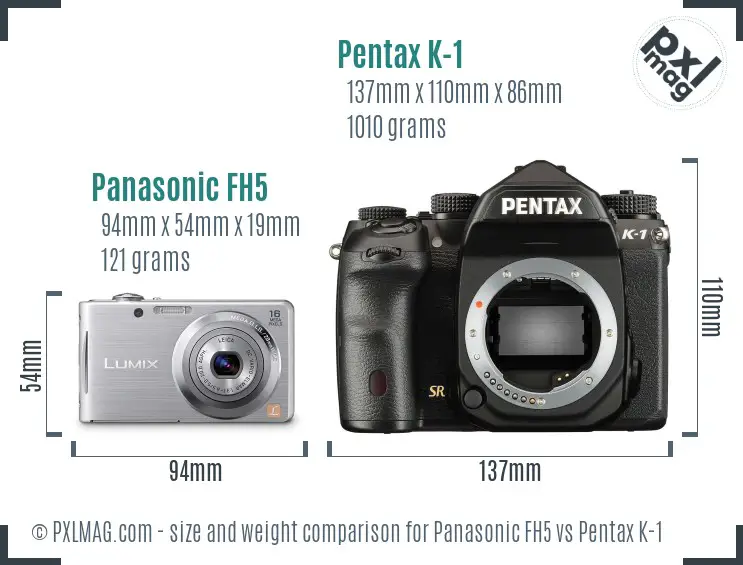 Panasonic FH5 vs Pentax K-1 size comparison