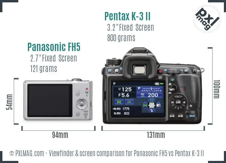 Panasonic FH5 vs Pentax K-3 II Screen and Viewfinder comparison