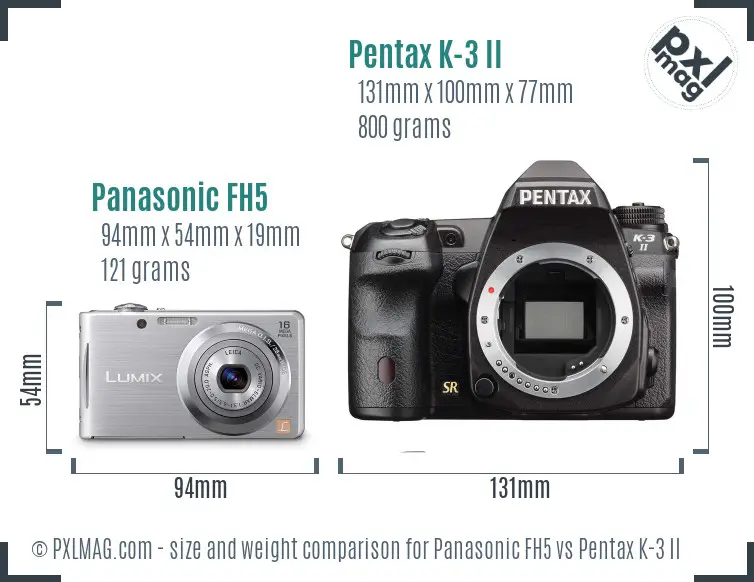 Panasonic FH5 vs Pentax K-3 II size comparison