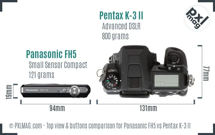 Panasonic FH5 vs Pentax K-3 II top view buttons comparison