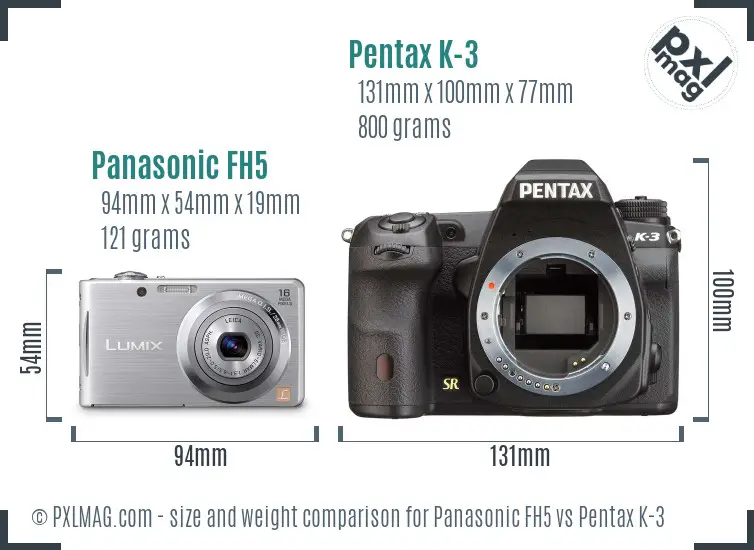 Panasonic FH5 vs Pentax K-3 size comparison