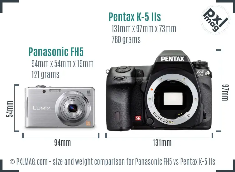 Panasonic FH5 vs Pentax K-5 IIs size comparison