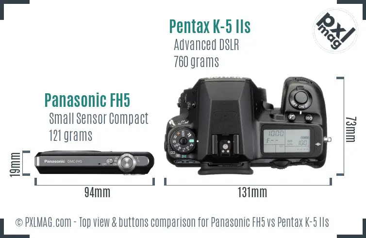 Panasonic FH5 vs Pentax K-5 IIs top view buttons comparison