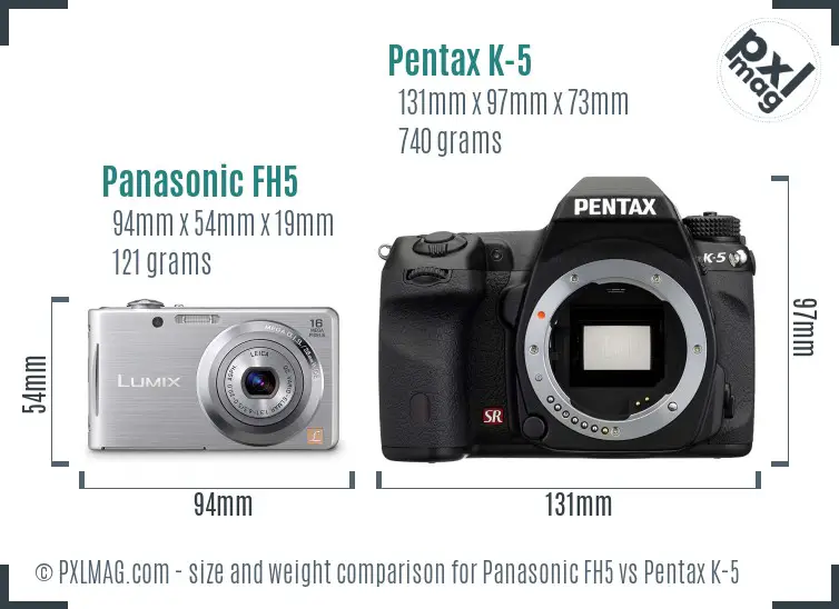 Panasonic FH5 vs Pentax K-5 size comparison