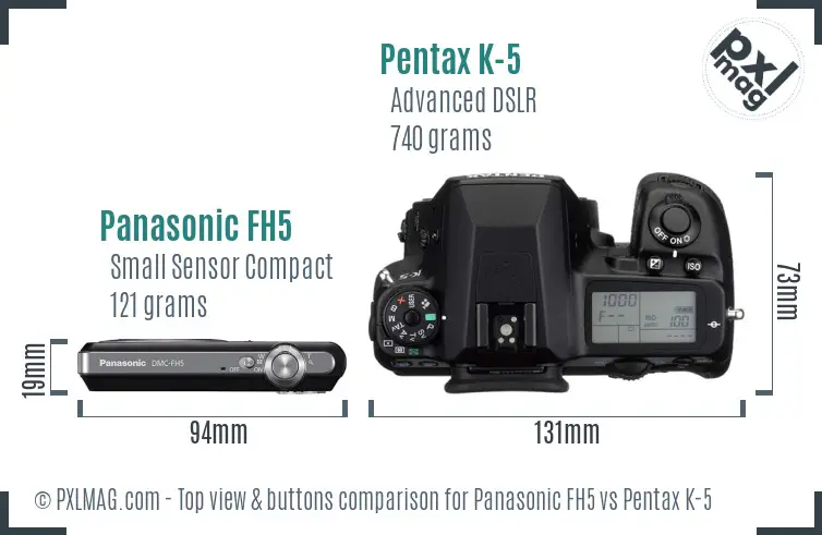 Panasonic FH5 vs Pentax K-5 top view buttons comparison