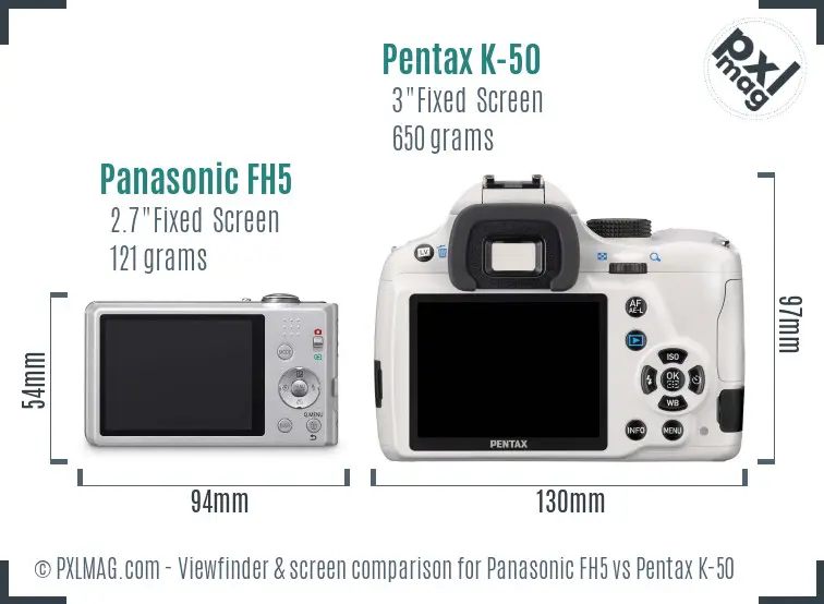 Panasonic FH5 vs Pentax K-50 Screen and Viewfinder comparison