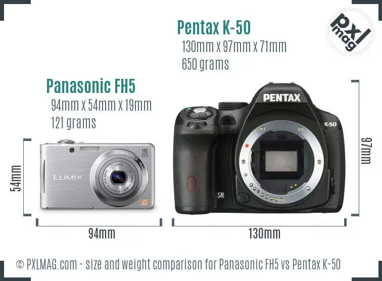 Panasonic FH5 vs Pentax K-50 size comparison